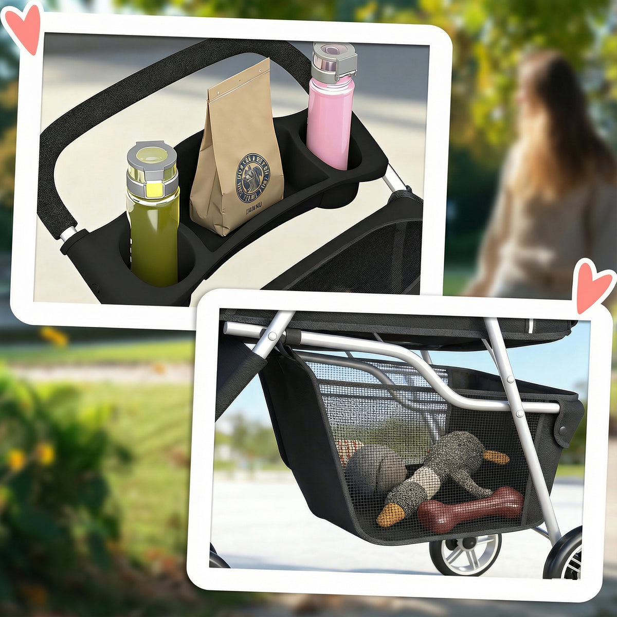 PawHut Folding Dog Stroller with Cup Holder and Basket, Steel and Oxford Fabric, 77x44x102 cm, Black
