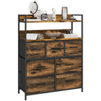 Chest of Drawers 7 Removable Drawers with 2 Shelves Industrial in Wood and Steel, 79x29x101 cm, Brown and Black