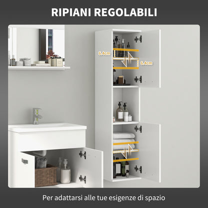 Wall Mounted Wooden Bathroom Cabinet with 2 Cabinets, 2 Shelves and Open Shelf, 30x30x131.5 cm, White