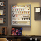 HOMCOM 5-Tier Adjustable Wooden Notice Board with Glass Doors, 80 x 9.5 x 83 cm, White and Grey