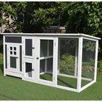 Wood Chicken Coop Hutch Hen House Cage PC Roof w/ Run Nest Box Deluxe 160 x 75 x 80 cm, Grey and white - Borge' Group Limited