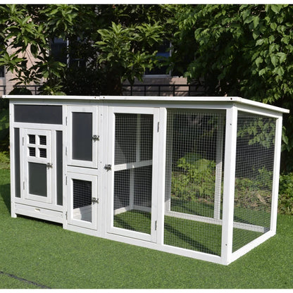 Wood Chicken Coop Hutch Hen House Cage PC Roof w/ Run Nest Box Deluxe 160 x 75 x 80 cm, Grey and white - Borgè