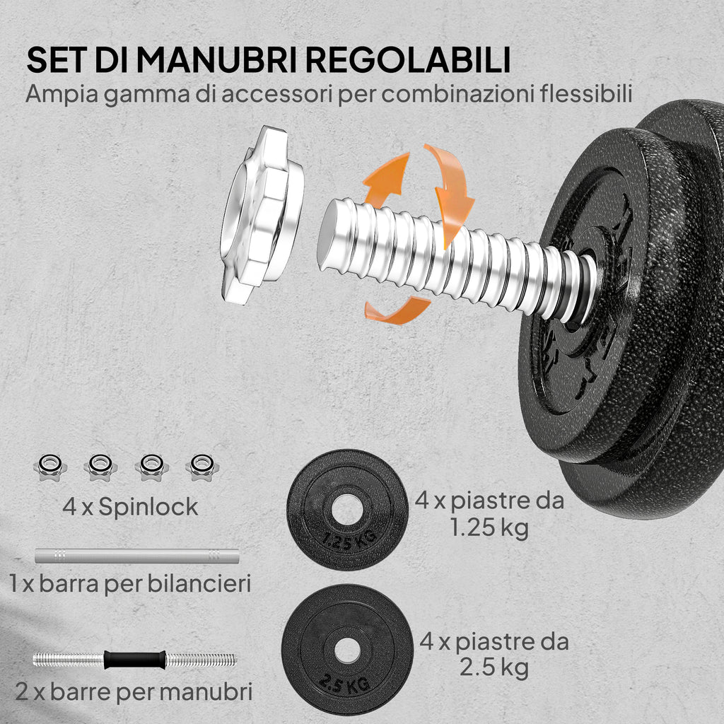 SPORTNOW 20kg Weight and Barbell Set with Non-Slip Grips, 8 Weight Discs, Barbell Bar and 2 Steel Dumbbell Bars