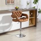 HOMCOM Bar Stool with Backrest and Armrests, Adjustable Height and Footrest, Brown Faux Leather