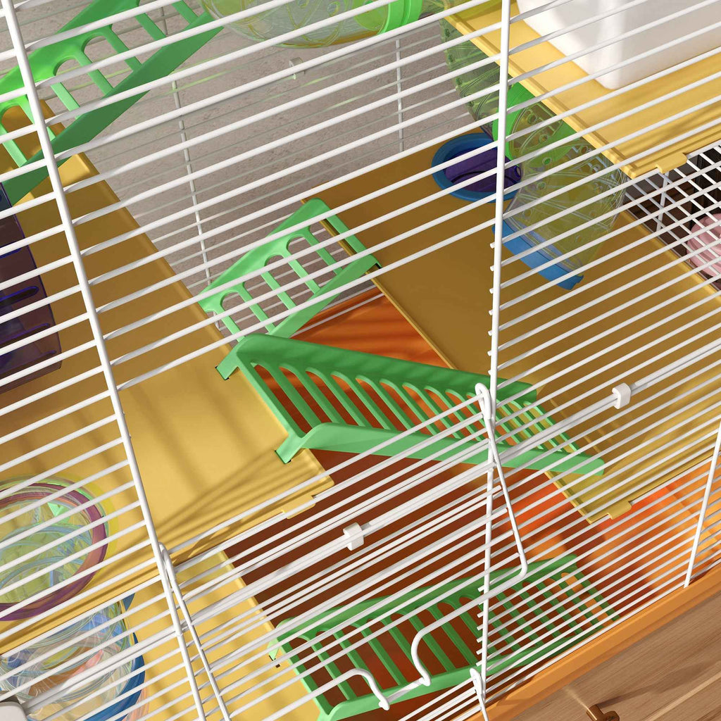 PawHut 5-Level Hamster Cage with Tubes, Wheel, Ladders, House and Bottle, 46x30x58 cm, Orange