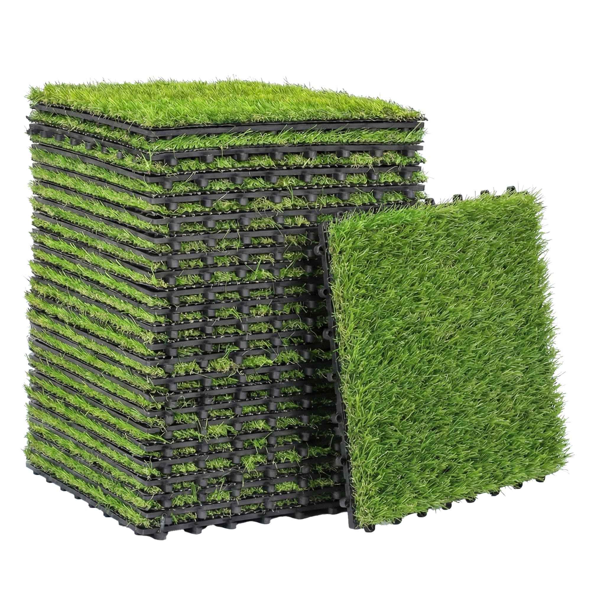 Outsunny 22 Pieces Synthetic Grass Mat, 30x30 cm, 25 mm Pile, Green