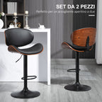 Set of 2 Bar Stools with Height-Adjustable Backrest, Wood and Faux Leather, 53x52x92-112 cm, Black