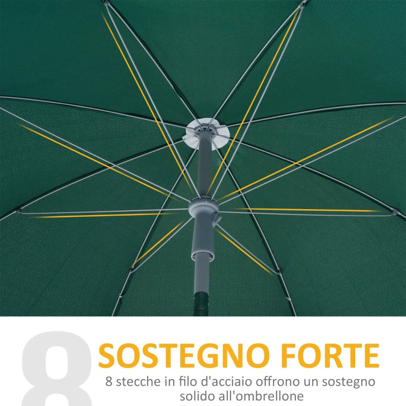 2x2.3m Portable Outdoor Umbrella with Tilting Canopy in Dark Green Polyester - Borge' Group Limited