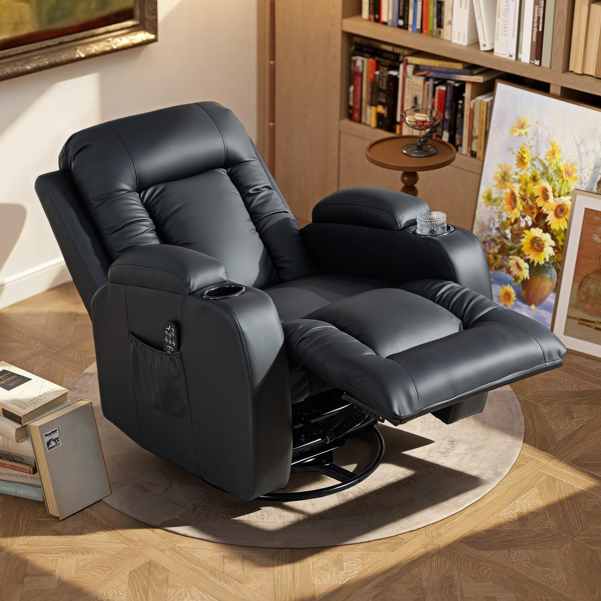Heated Massage Recliner, 8 Massage Points and 3 Modes with Remote Control, PU Leather, Black