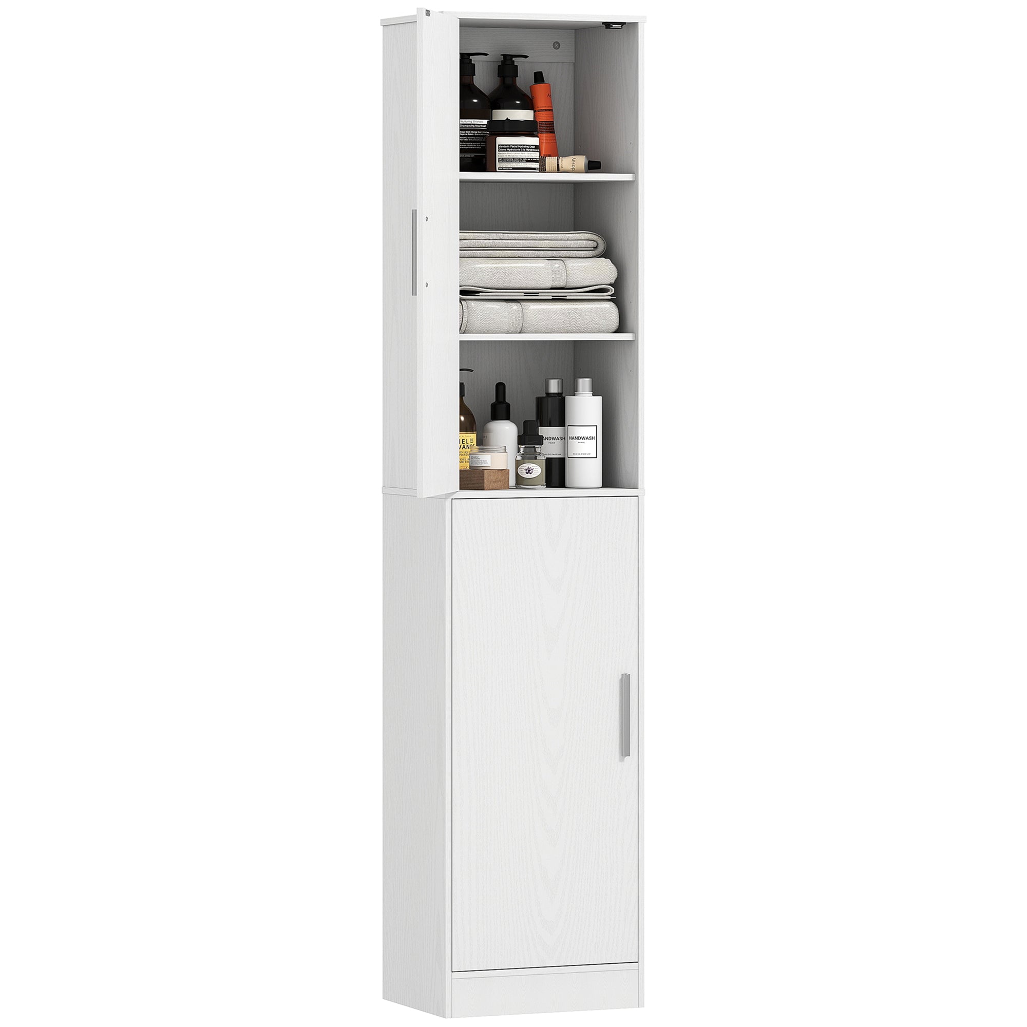 Bathroom Cabinet Column with 2 Cabinets and 6 Adjustable Shelves, in Wood, 40x35x180 cm, White