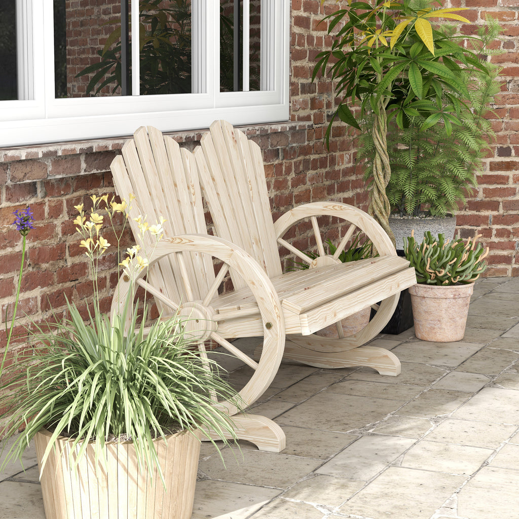 Outsunny Country Style Wooden Garden Bench with Wheel Armrests, 108x66x95cm, Natural Wood