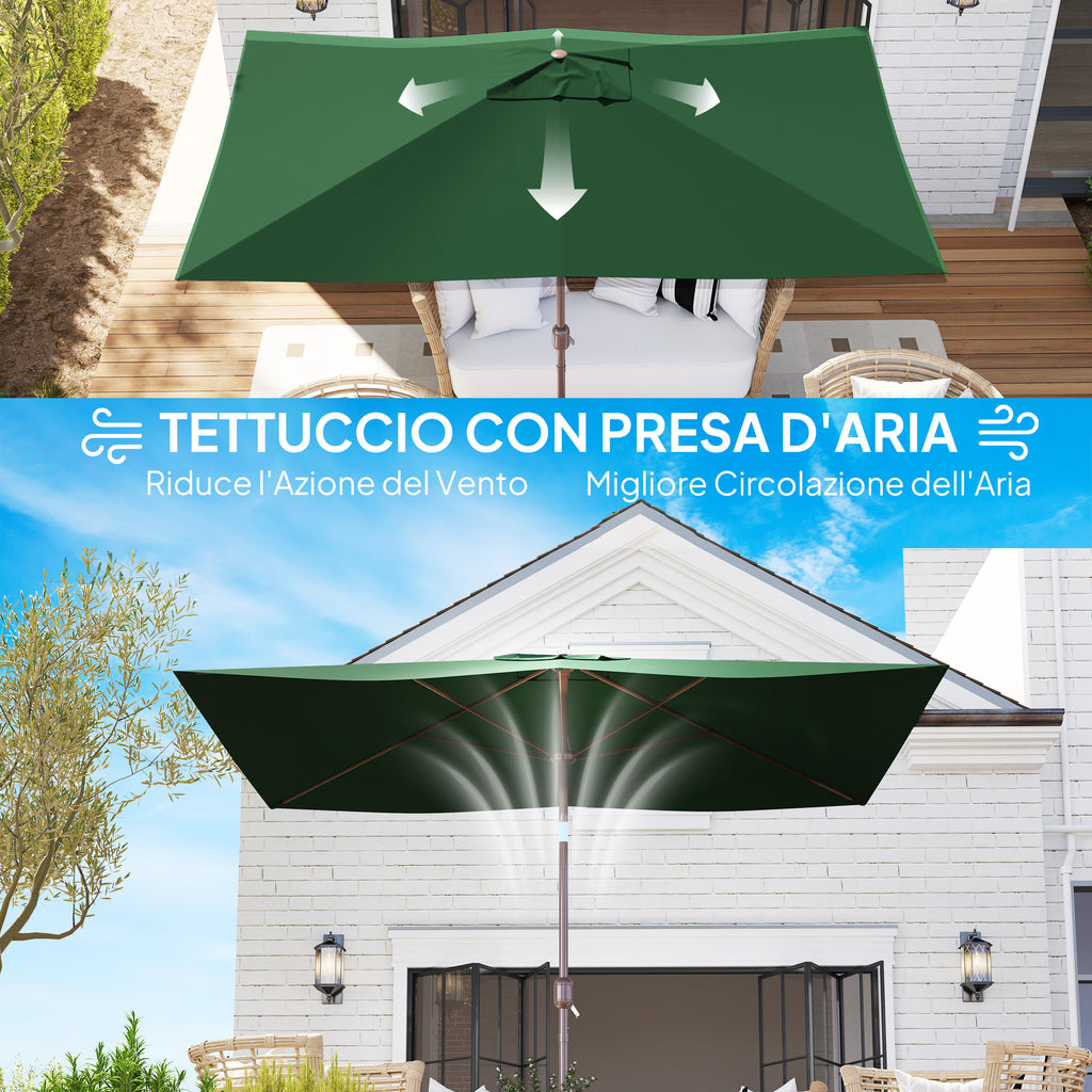 Replacement Cover for Rectangular Umbrella 3x2 m with 6 Ribs, Anti-UV 50+ Polyester, Green