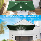 Replacement Cover for Rectangular Umbrella 3x2 m with 6 Ribs, Anti-UV 50+ Polyester, Green