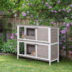 PawHut 2-Tier Wooden Rabbit Hutch with Opening Roof, Removable Feeder and Trays, 122x50x101 cm, Brown