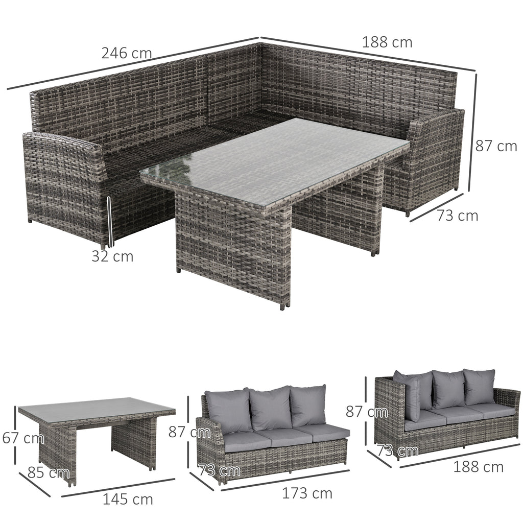 3-Piece Garden Lounge Set with 2 Outdoor Sofas and 1 Garden Table in Grey Synthetic Rattan