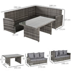 3-Piece Garden Lounge Set with 2 Outdoor Sofas and 1 Garden Table in Grey Synthetic Rattan