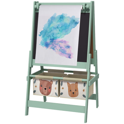 AIYAPLAY Children's Blackboard with Easel 3 in 1 and 2 Containers, Age 3-8 years, 54x46.5x93cm, Green - Borgè