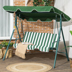 3-Seater Garden Swing in Steel and Teslin with Sunshade Roof, 172x110x153 cm, White and Green