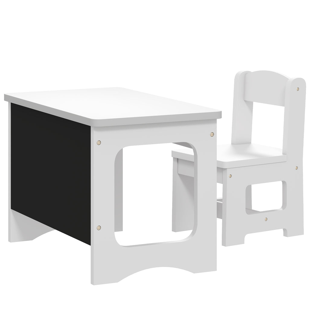 AIYAPLAY Wooden Table and Chair Set for Children Ages 3-6 with Reversible Top, Rounded Corners, White