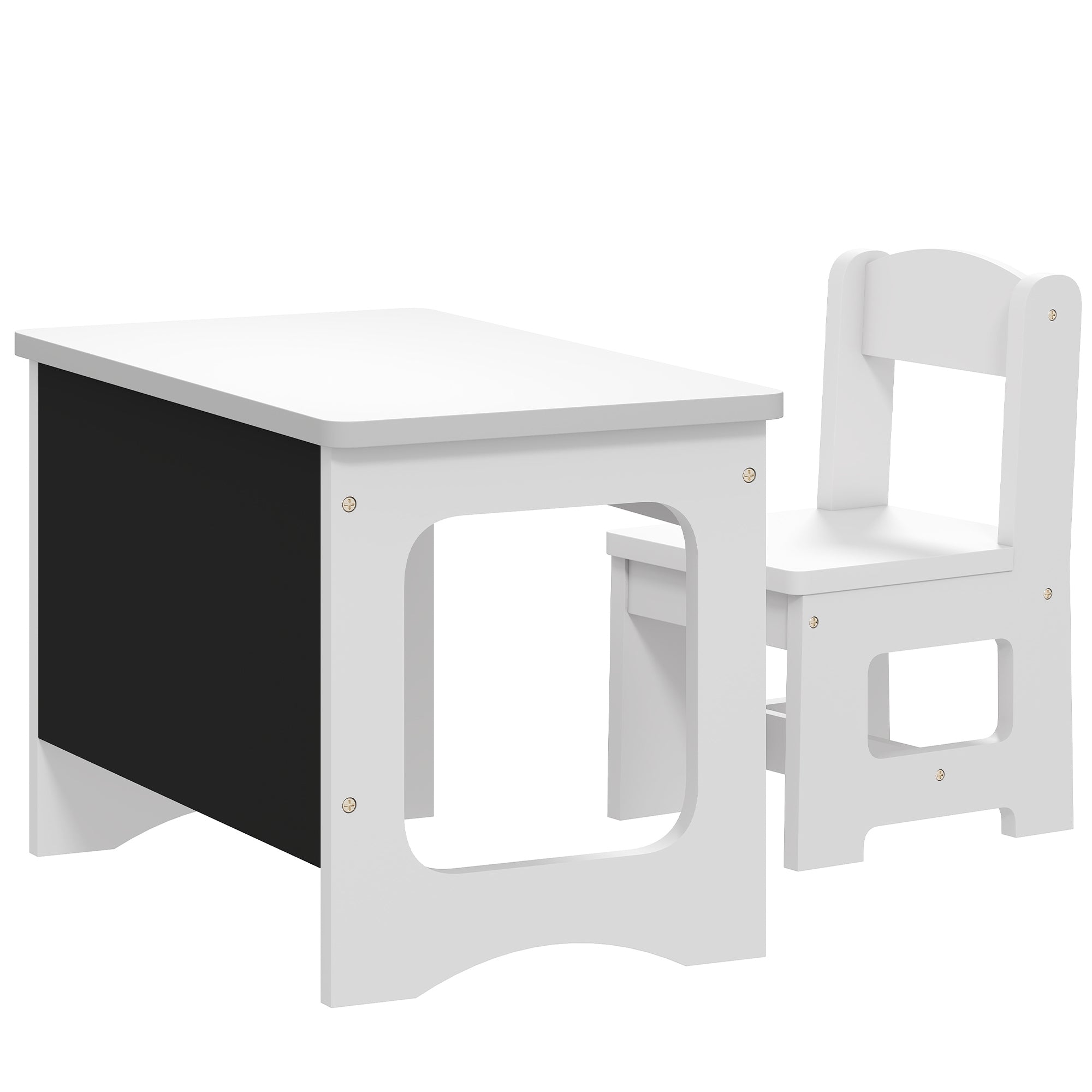 AIYAPLAY Wooden Table and Chair Set for Children Ages 3-6 with Reversible Top, Rounded Corners, White