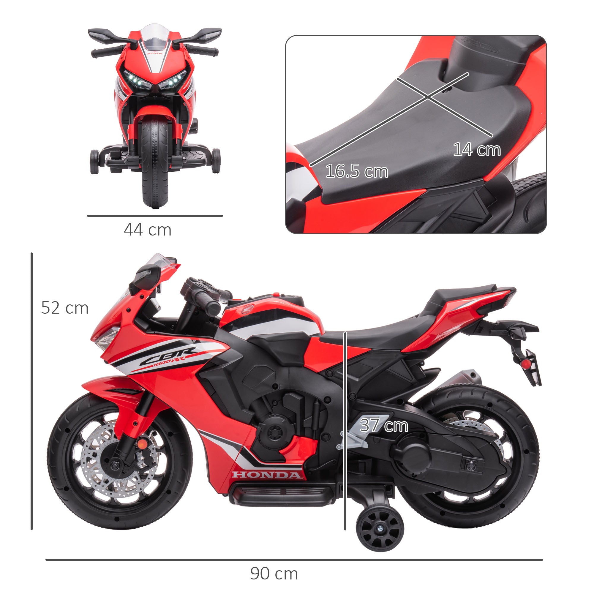 Honda Licensed Electric Motorcycle for Kids, 6V Rechargeable Battery, 3km/h Speed, Red
