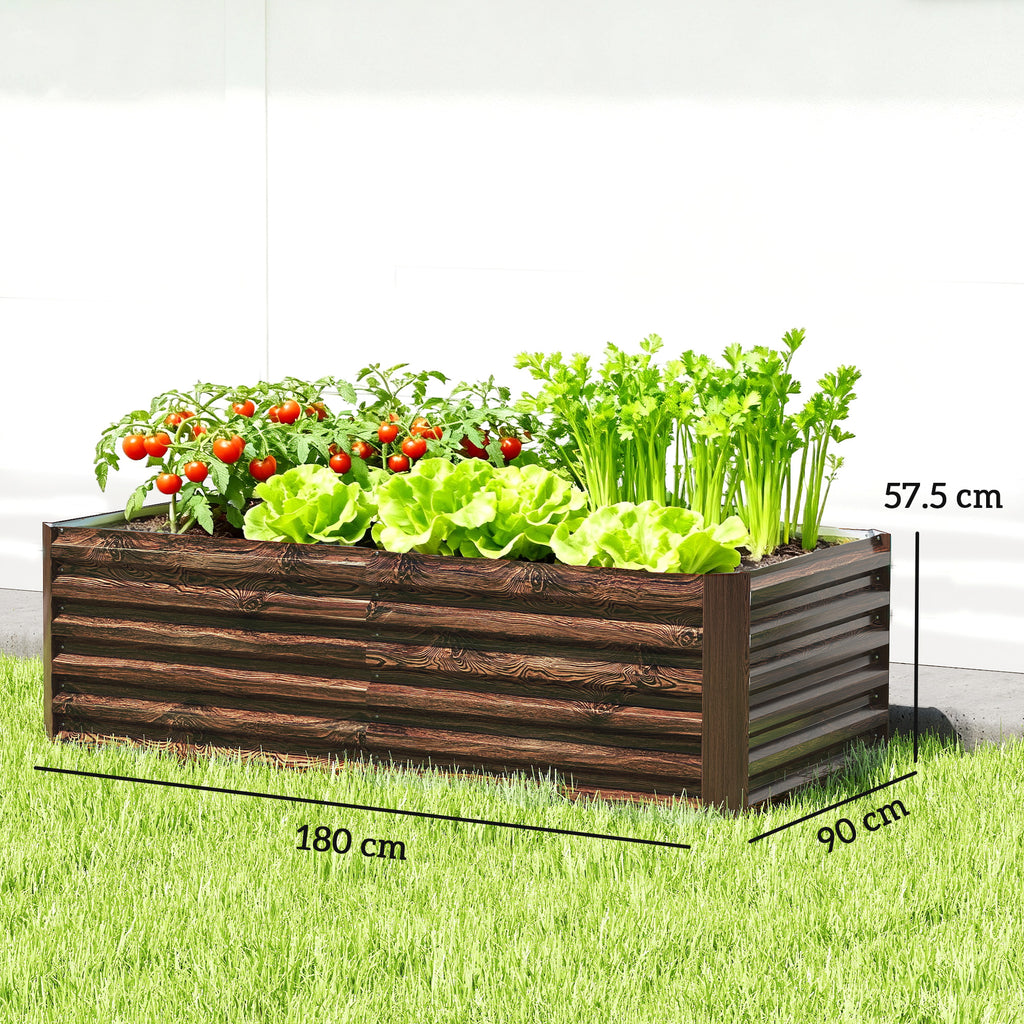 Outsunny Raised Vegetable Garden Bed with Open Bottom and Rounded Edges, 180x90x57.5 cm, Dark Brown