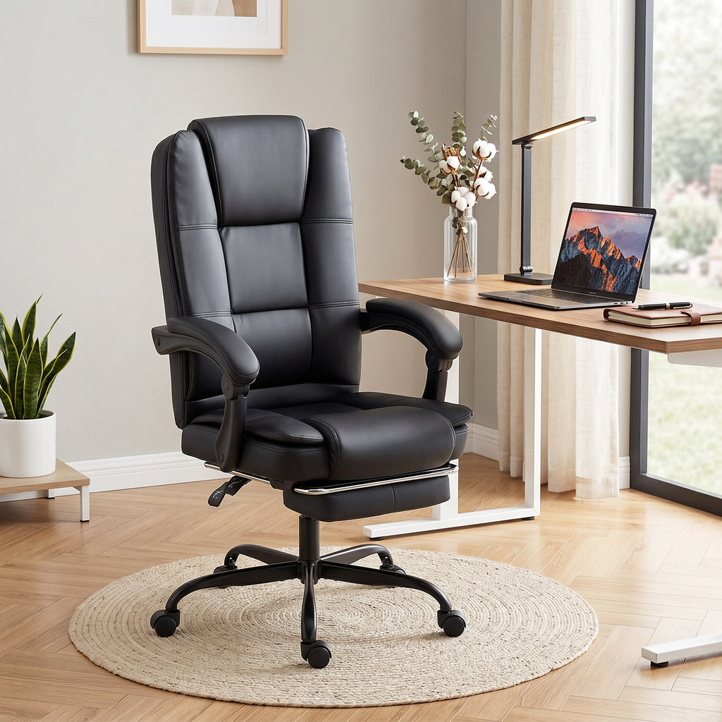HOMCOM Ergonomic Office Chair with 150° Reclining Footrest, Cotton and Metal, 65x67x112-122 cm, Black
