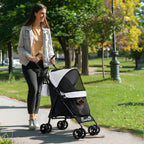 Dog Stroller with 2 Mesh Windows, Steel and Oxford Fabric, 76x44x103 cm, Black and Light Grey