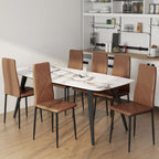 Set of 6 Modern High-Back Dining Chairs in Faux Leather and Steel, 41x50x97 cm, Brown