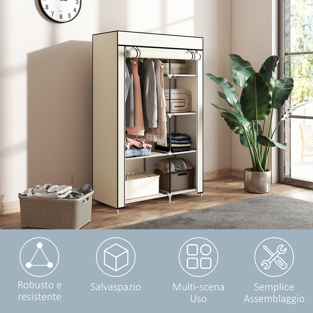HOMCOM Portable Wardrobe Space-Saving Closet, 103x43x162.5cm, Cream