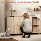 Sideboard with 2 Cabinets, Soft-Close Doors and Adjustable Shelves, 157x39x82 cm, Natural Wood