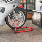 Motorcycle Front and Rear Stand with 390 kg Capacity, U and L Forks, Non-Slip Wheels and Pads, Red