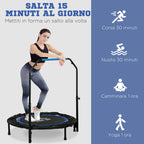 Mini Fitness Trampoline Ø102 cm Foldable with Height-Adjustable Handlebar, Blue