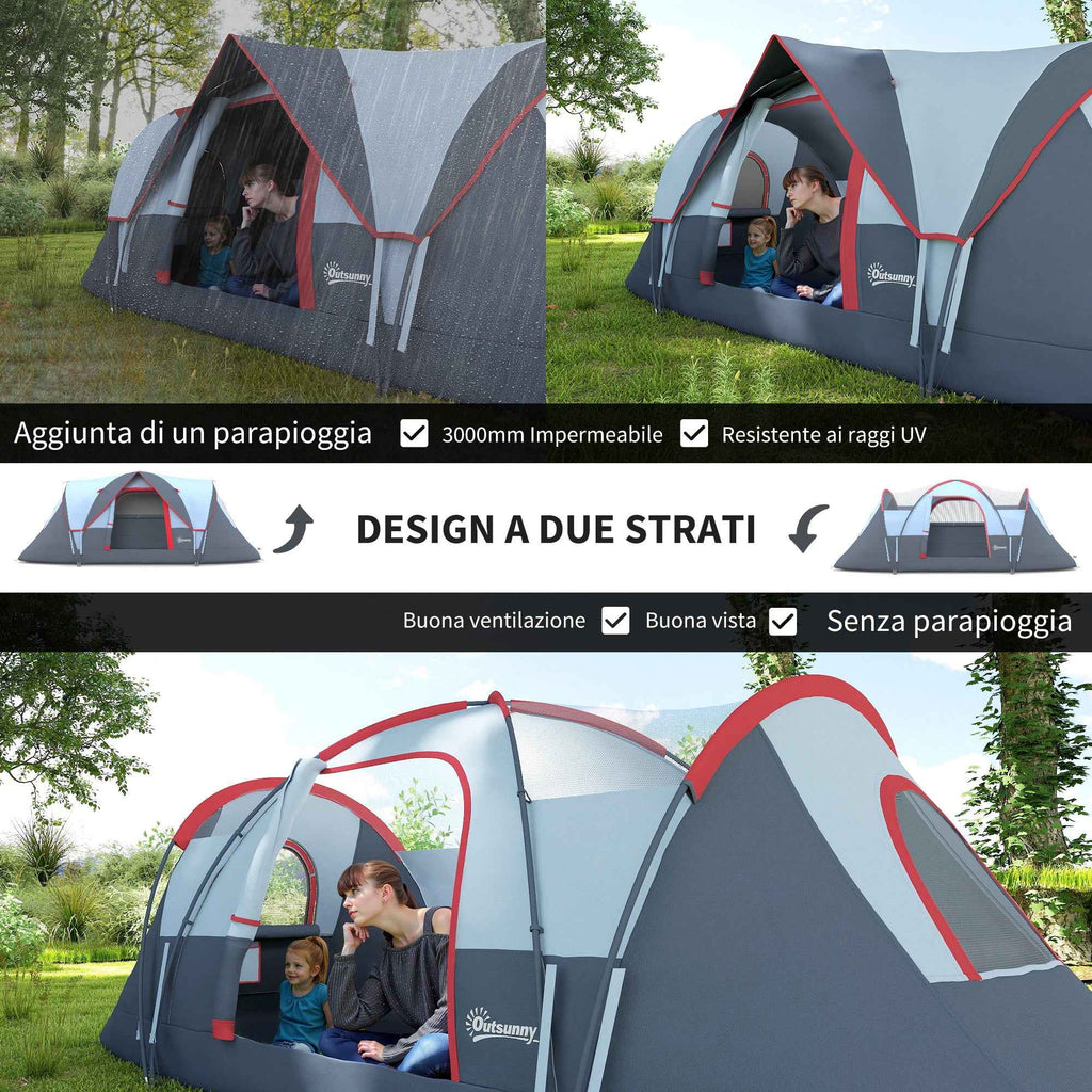 Outsunny 6-Person Water-Repellent Camping Tent with UV Protection, Fiberglass Poles, 4.55 x 2.2 x 1.8 m, Grey