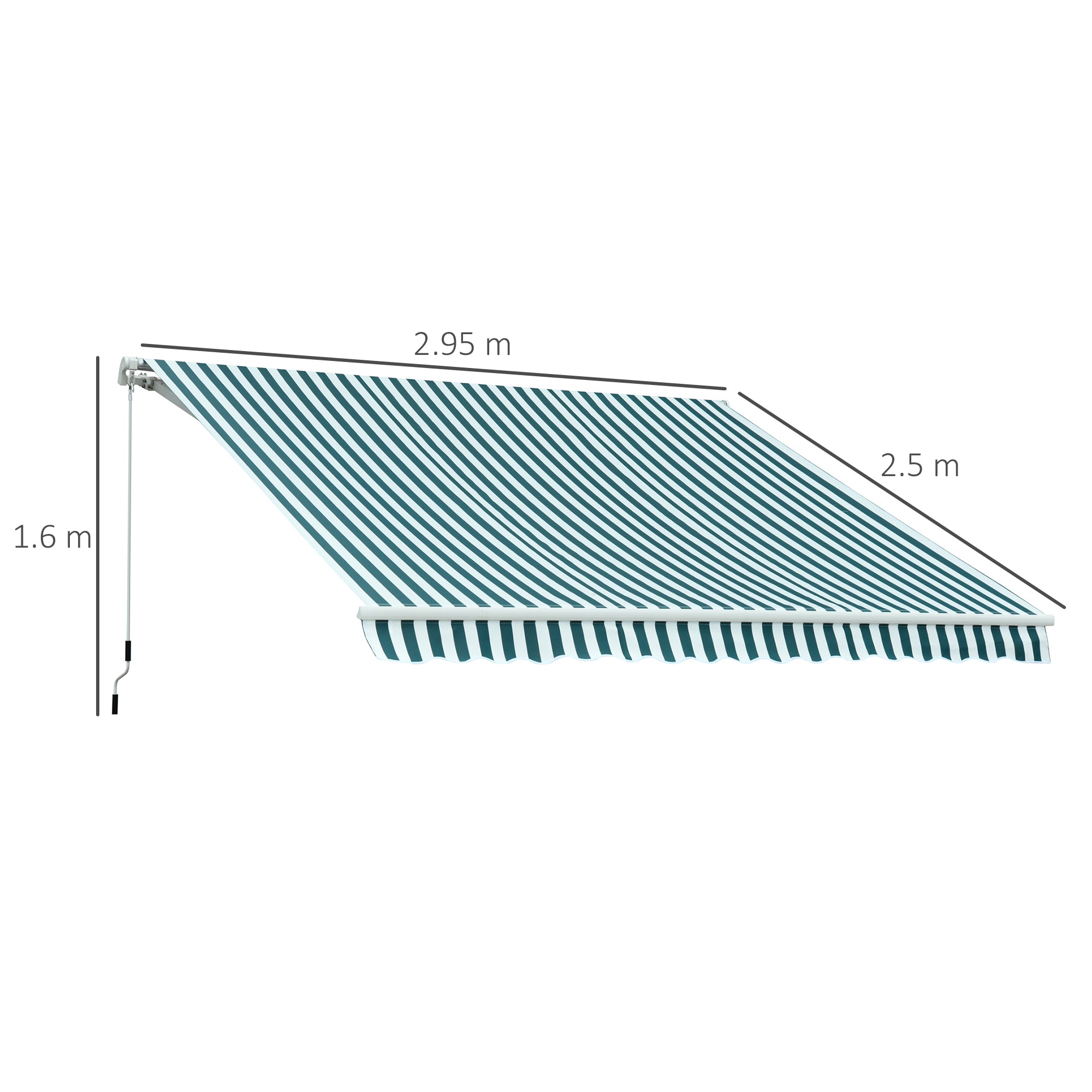 Outdoor Awning with Arms with Crank, Metal and Polyester, 295x250cm Green and White