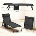 Outsunny Folding Garden Lounger with 5-Position Reclining Backrest and Cushion, 185x58x30cm, Black