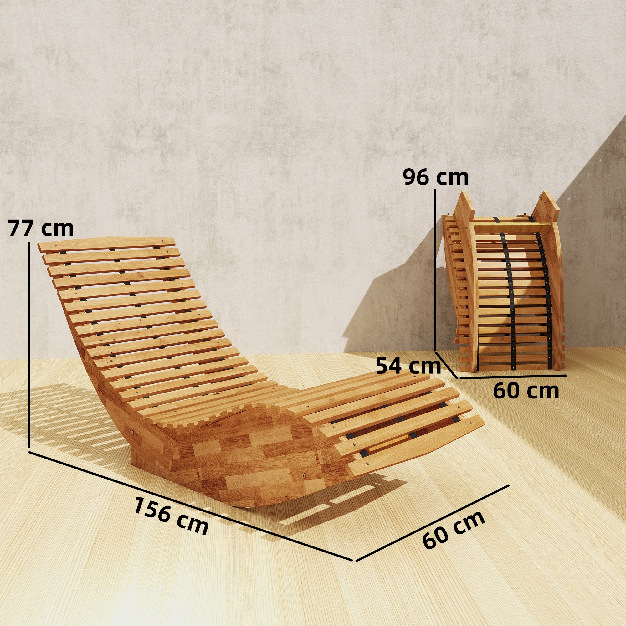 Outsunny Set of 2 Folding and Ergonomic Acacia Wood Rocking Loungers