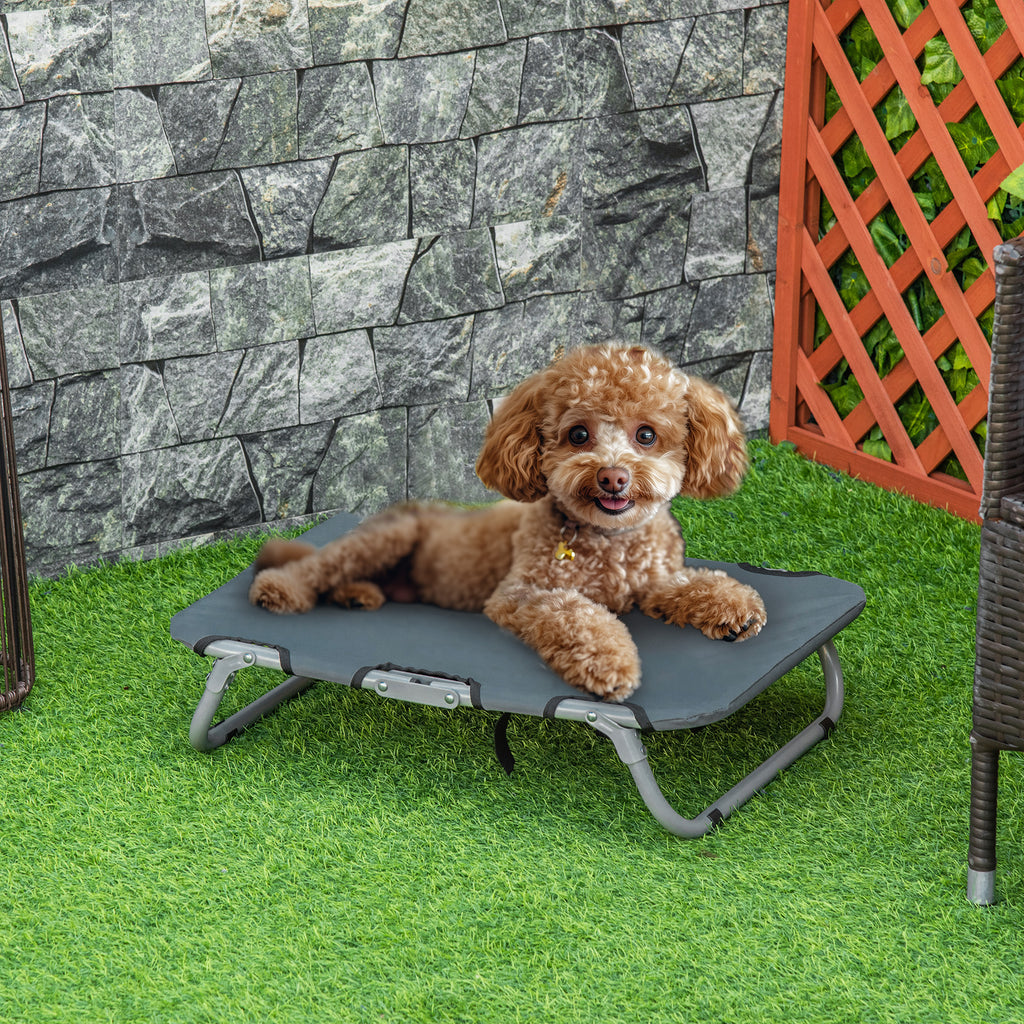 Folding Dog Bed in Steel and Oxford Fabric for Indoor and Outdoor Use, 59x46x15 cm, Grey