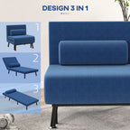 Armchair Bed with Adjustable Backrest in 5 Positions, in Linen Effect Fabric and Steel, 75x70x75 cm, Dark Blue