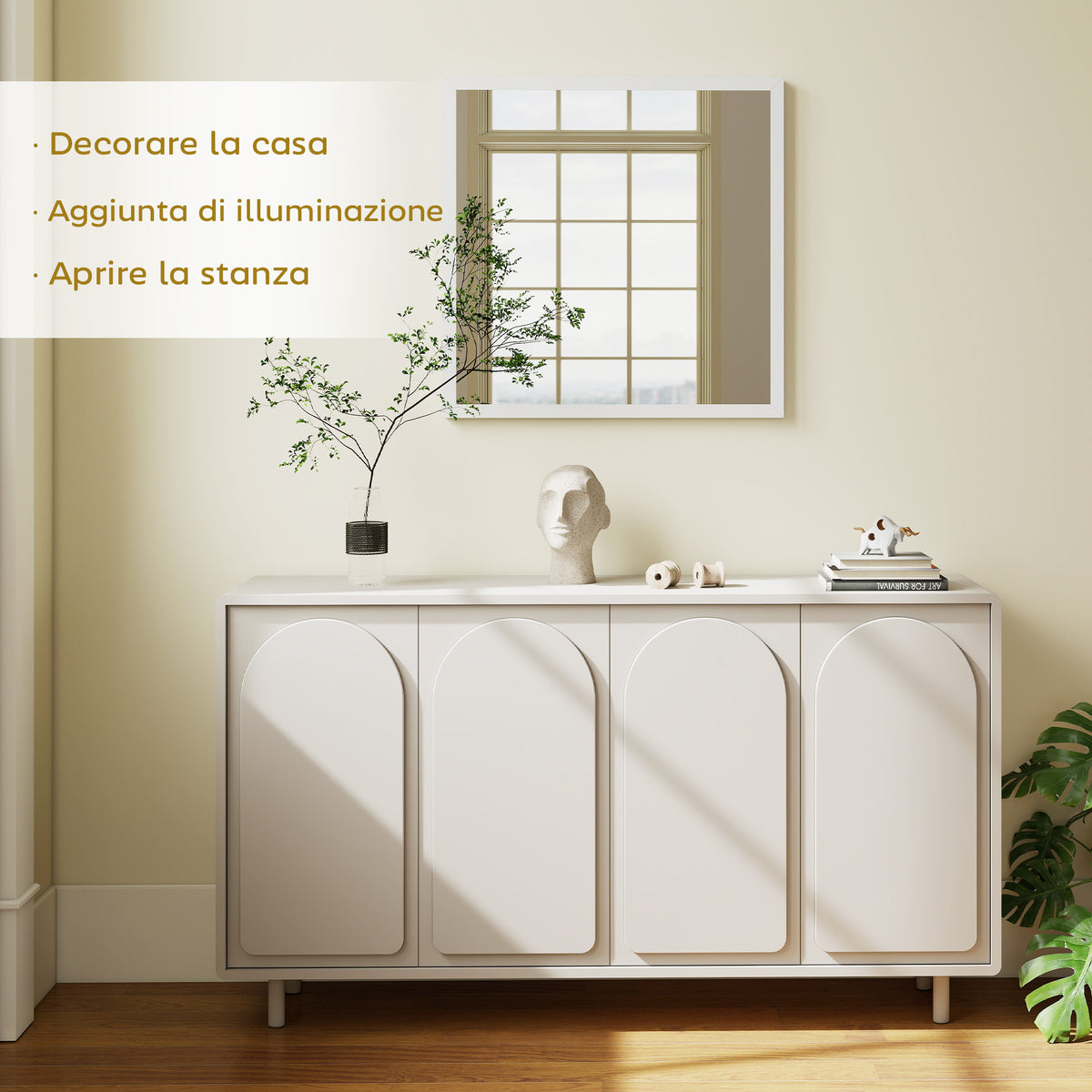HOMCOM Rectangular Wall Mirror with Hooks, Glass and MDF Wall Mirror, 50x50 cm, White
