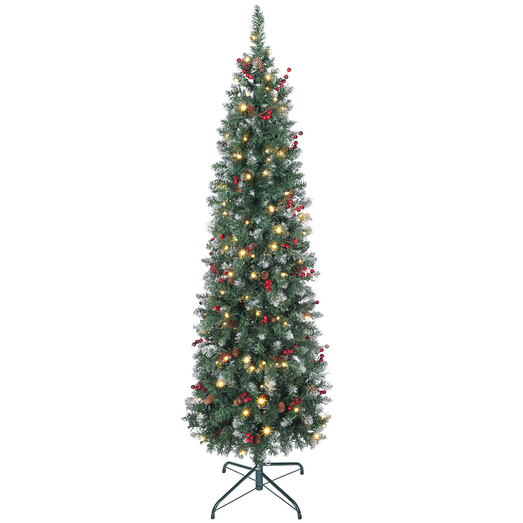 Illuminated Christmas Tree with 200 LED Lights, 42 Pine Cones and 42 Berry Bunches, Ø65x180 cm, Green and Silver