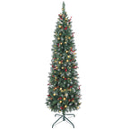 Illuminated Christmas Tree with 200 LED Lights, 42 Pine Cones and 42 Berry Bunches, Ø65x180 cm, Green and Silver