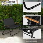 Double 2-Seater Folding Camping Chair in Steel and Oxford Fabric, 108x65x73cm, Black - Borgè