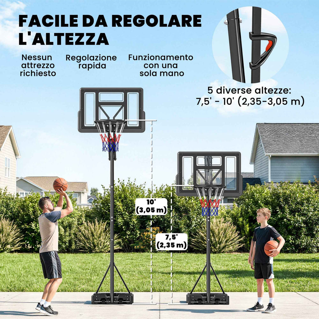 SPORTNOW Adjustable Basketball Hoop 235-305cm Unbreakable Black