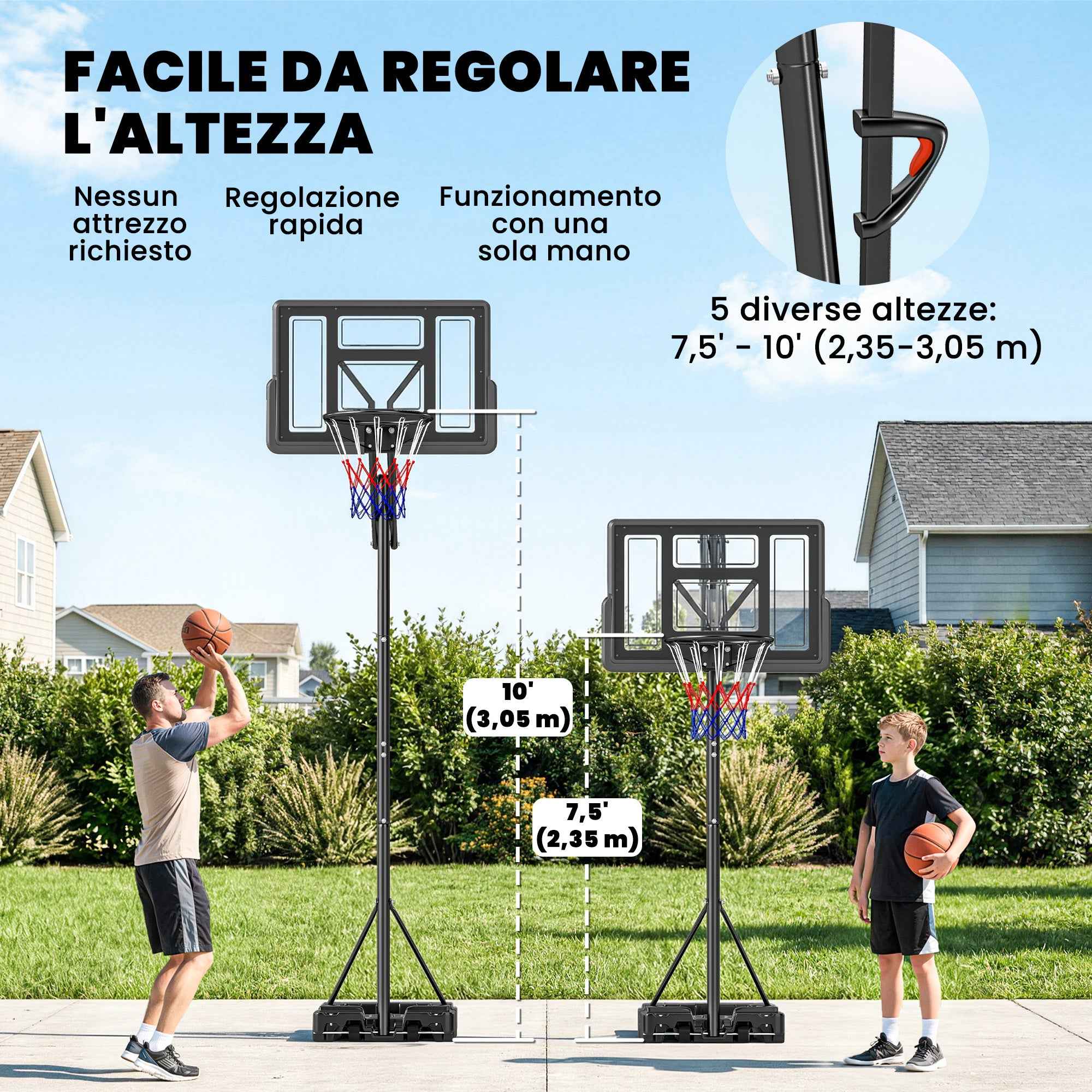 SPORTNOW Adjustable Basketball Hoop 235-305cm Unbreakable Black
