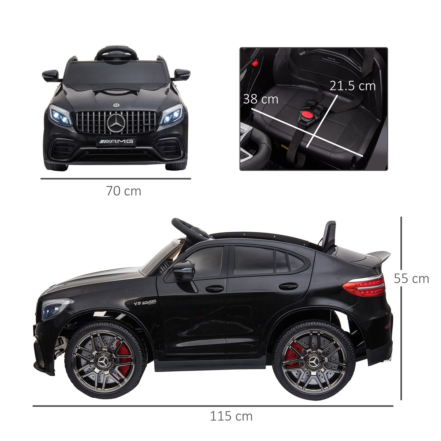 Electric Ride-On Car for Kids 3-5 Years Mercedes with Seat Belt and Remote Control, Black - Borgè