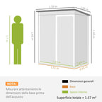 Outsunny Metal Garden Shed with Vents and Sliding Door, 159x106x181 cm, Green