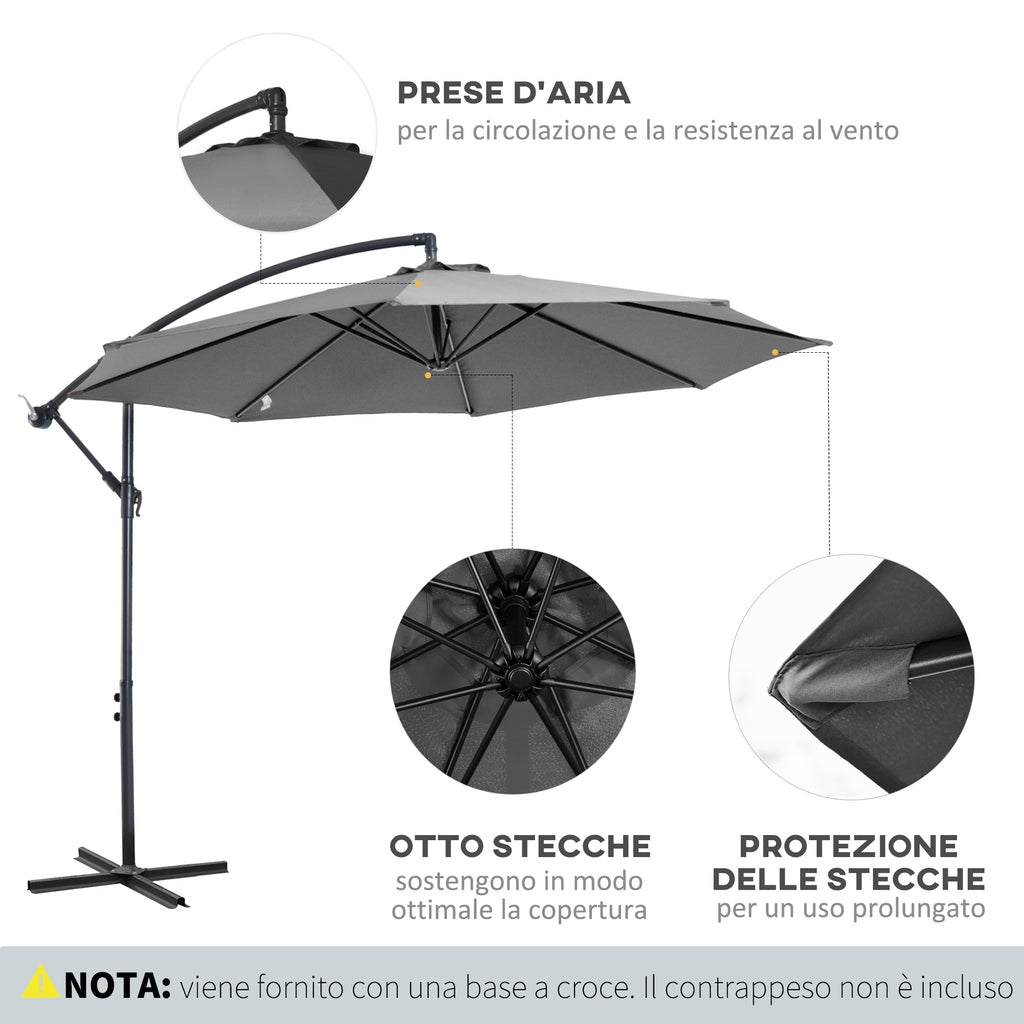 Outsunny 3x2.5 m Off-Center Outdoor Umbrella with Crank Handle, Steel Frame and Anti-UV Polyester, Grey