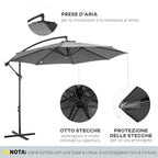 Outsunny 3x2.5 m Off-Center Outdoor Umbrella with Crank Handle, Steel Frame and Anti-UV Polyester, Grey