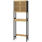 HOMCOM Cabinet Above Toilet with Cabinet 2 Slatted Doors and Open Shelf, 60x21.5x172cm, Wood Color - Borgè